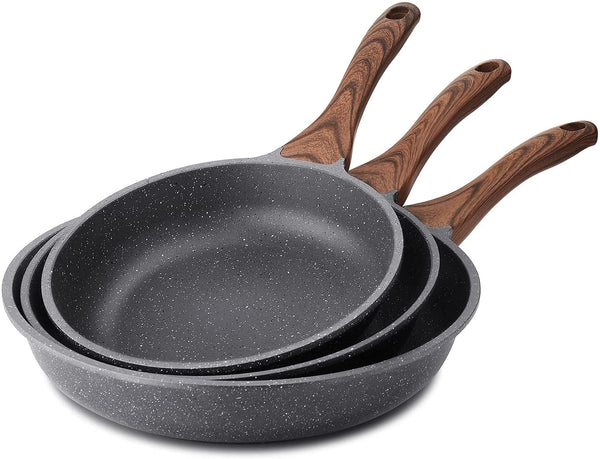 Nonstick Frying Pans, Grey(9.5+11+12.5 Inch) | Swiss Granite Coating, Free of PFOA&PFOS, Compatible with All Stoves Including Induction Cooktops, Easy to Clean1