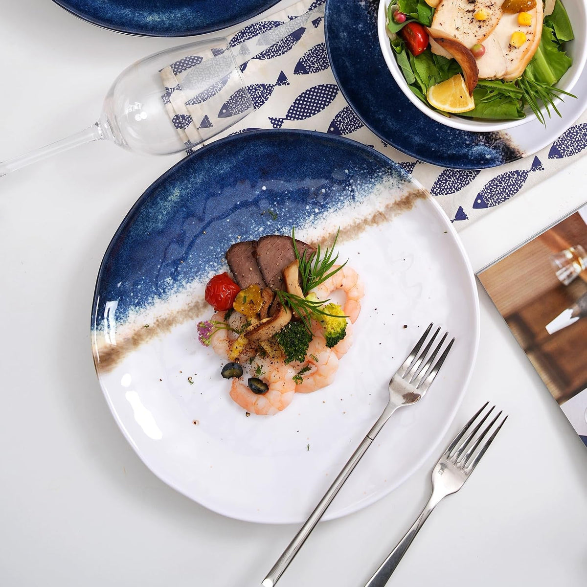 12-piece-melamine-dinnerware-set-for-4-blue-ombre-plates-and-bowls
