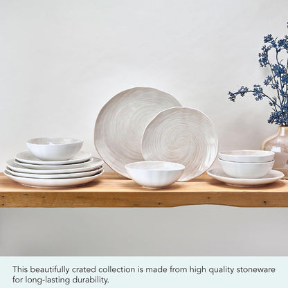 Harley 12 Piece Stoneware Hand-Crafted Dinnerware Set, Service for 4, Plate and Bowl, Modern with Organic Freeform Shape, White6