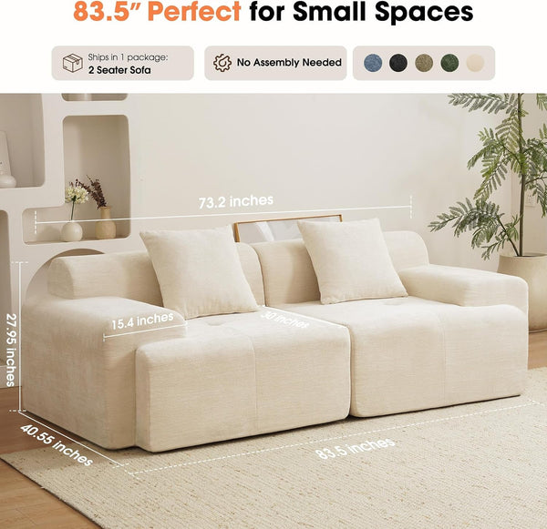 84" Modular Loveseat Couch, 30" Deep Seat Boneless Sofa, Beige2
