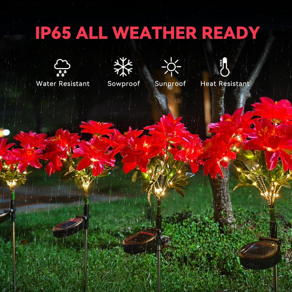 Solar Flowers Outdoor Waterproof Pink, 4PK 7-Stem Garden Solar Lights Decorative, 2 Lighting Modes, Solar Powered Garden Decor, Solar Yard Decor7