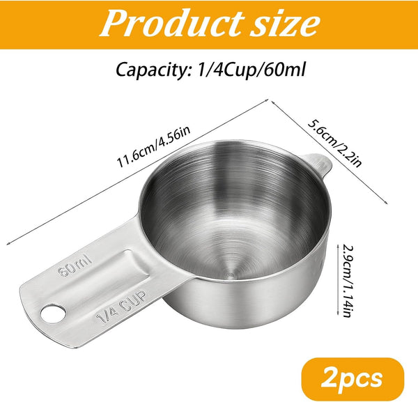 2 Pcs 1/4 Cup Stainless Steel Measuring Cup 60Ml | 2Oz | 60 Cc2