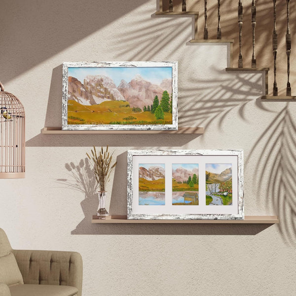 8X14 Picture Frames Collage Wall Decor, Displays 3Pcs 4X6 Pictures with Mat or 1Pcs 8X14 without Mat, Collage Picture Frame for Horizontal or Vertical Display, Distressed White, 1 Pack3