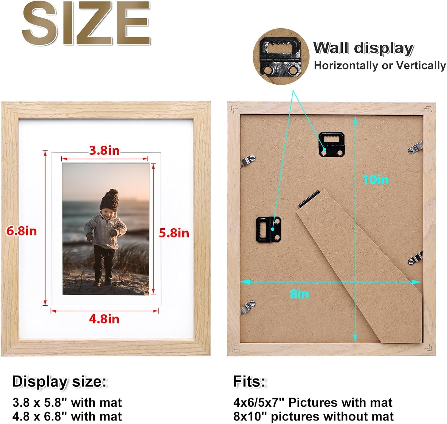 8x10-picture-frame-natural-solid-wood-frames-with-acrylic-plexiglass-for-pictures-4x6-5x7-with-mat-or-8x10-without-mat-tabletop-and-wall-display-photo-frame-set-of-4