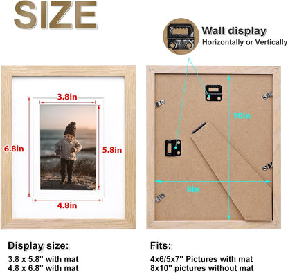 8X10 Picture Frame Natural, Solid Wood Frames with Acrylic Plexiglass for Pictures 4X6/5X7 with Mat or 8X10 without Mat, Tabletop and Wall Display Photo Frame, Set of 46