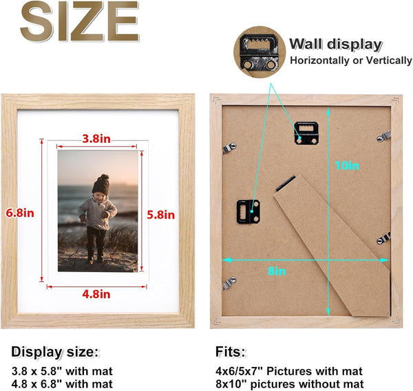 8X10 Picture Frame Natural, Solid Wood Frames with Acrylic Plexiglass for Pictures 4X6/5X7 with Mat or 8X10 without Mat, Tabletop and Wall Display Photo Frame, Set of 46
