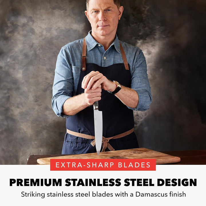 X Bobby Flay 3 Piece Knife Set, Pairing Utility & Chef’S Knife, Premium Stainless Steel Blades, Precision Cutting Kitchen Tools, Hand Finished Ergonomic Wood Handle, Damascus Steel Design+2