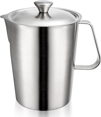 Stainless Steel Pitcher with Lid, 79Oz/2.3L 304 Metal Measuring Cup with Marking&Handle, Large Mouth Graduated Beakers, Milk Frothing Jug Water Pitcher for Coffee Latte Art Machine Iced Hot Tea8