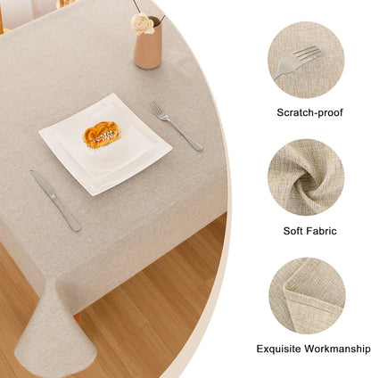 Beige Faux Linen Square Tablecloth 54 X 54 Inch for Dining Room4