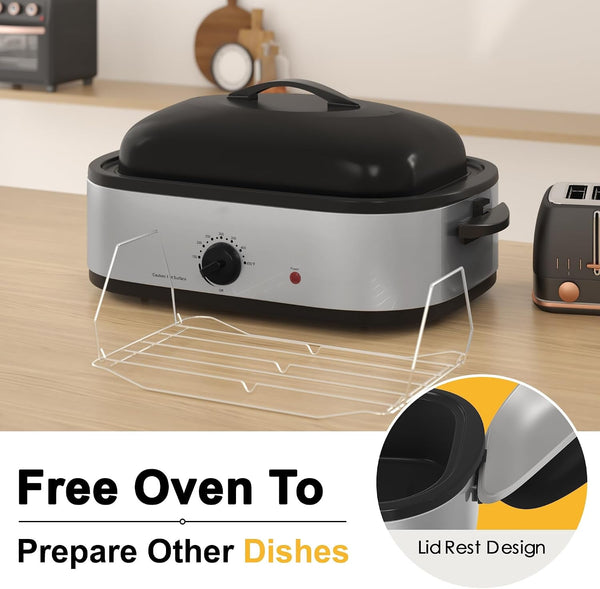 14 Quart Electric Roaster Oven with Slow Cooker Function, Turkey Roaster Oven Buffet with Self-Basting Lid, Removable Pan, Cool-Touch Handles, Easy to Clean, Silver2