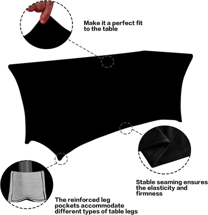 2 Pack 6FT Black Table Cloth for Rectangular Spandex Table Cover | Fitted Events Stretch Covers Washable Spandex Tablecloth Protector for Party, Wedding, Cocktail, Banquet, Festival2