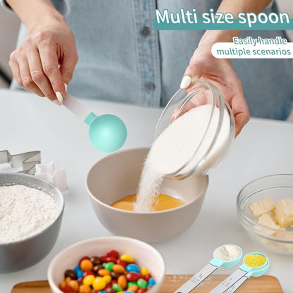 Measuring Cups Set Measuring Spoons Set, Nesting Measure Cups with Stainless Steel Handle, for Measuring Dry and Liquid Ingredients Small Teaspoon with Plastic Head (Mint Green)7