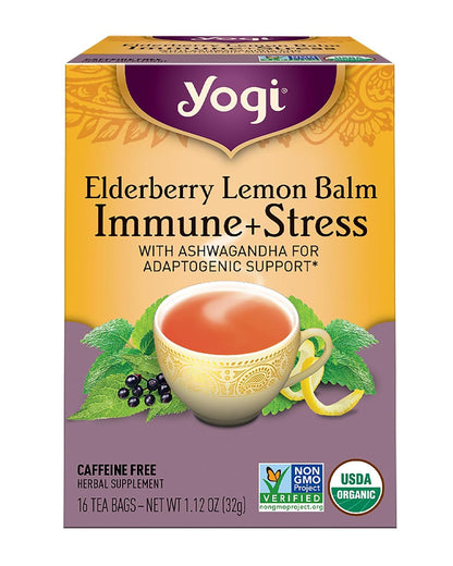 Yogi Tea, Tea Immune Stress Elderberry Lemon Balm Organic, 16 Count1
