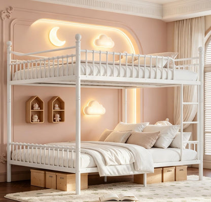 Queen over Queen Bunk Beds, Metal Bunk Bed with Ladder and Guardrail for Kids, Adults, Can Be Split, White5