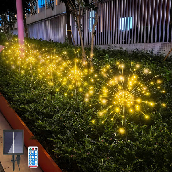 Solar Garden Firework Lights Outdoor, 5 Pack 600 LED 8 Lighting Modes Waterproof Landscape Decorative Sparklers Twinkling Starburst Lights for Yard Pathway Walkway Christmas, Warm White1
