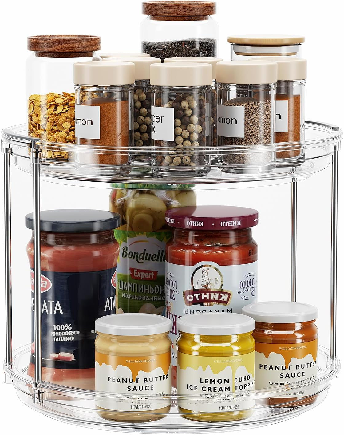 2-tier-lazy-susan-turntable-organizer-9-25-rotating-spice-rack-organization-for-cabinet-kitchen-pantry-countertop-bathroom-vanity-medicine-cabinet-organizer-clear