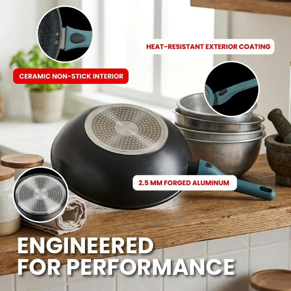 Nonstick Wok Pan with Glass Lid and Detachable Handle, 12.4In | Forged Aluminum Wok with Ceramic Coating, Induction-Ready Base, Removable Handle, and Glass Lid for Everyday Home Cooking.4