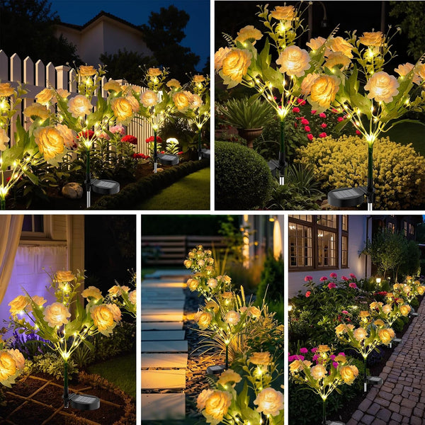 6 Pack Solar Garden Lights Outdoor, 42" Tall 42 Leds Hibiscus Solar Flower Lights, IP65 Waterproof Decorative Landscape Lighting for Pathway Patio Yard Walkway Decor (Warm White)8