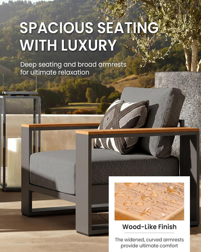 Oversized Aluminum Patio Furniture Set, 4 Pieces Luxury Outdoor Furniture Set with 7.1" Extra Thick Cushion, Modern Outdoor Sectional with Coffee Table for Porch, Garden and Deck, Graphite3