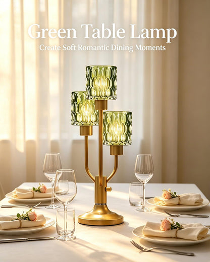 Mid Century Modern Glass Green Table Lamp Dimmable 3 Bulbs Included2