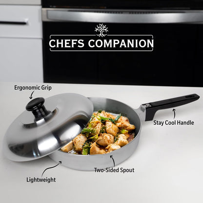 Cast Aluminum Sauté Pan with Lid 10 Inch - Oven Safe Deep Frying Pan with Lid, Two Side Spouts and Ergonomic Stay-Cool Handle for Comfortable Grip and Pouring (3 Quart)2