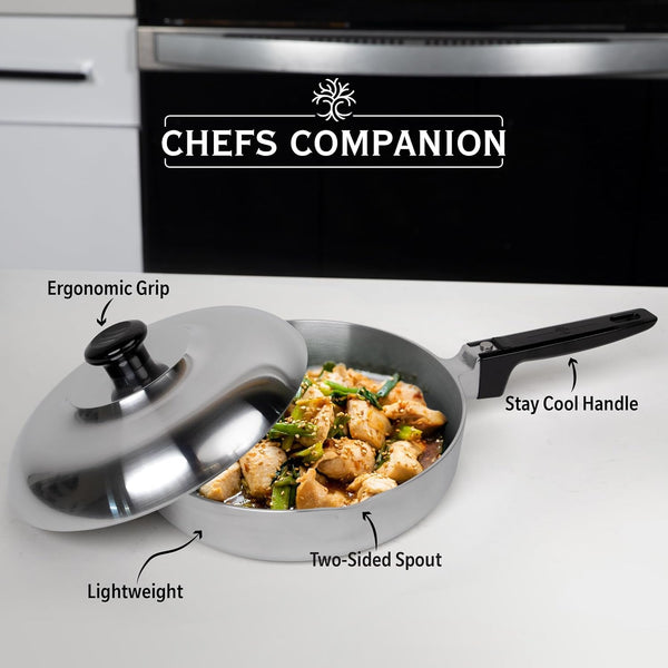 Cast Aluminum Sauté Pan with Lid 10 Inch - Oven Safe Deep Frying Pan with Lid, Two Side Spouts and Ergonomic Stay-Cool Handle for Comfortable Grip and Pouring (3 Quart)2