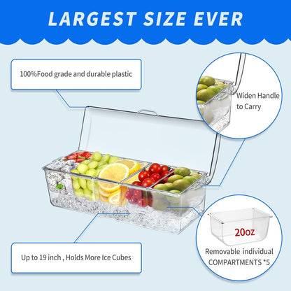 Ice Chilled Condiment Caddy, Condiment Containers with Lids,Serving Tray | Mimosa Bar Supplies,5 Removable Compartments (2.5 Cup),Fruit Tray,Hosting Essentials,Catering Supplies3
