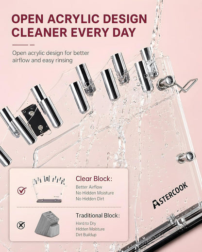 Knife Set with Clear Block and Sharpener 22Pcs Pink | Dishwasher Safe, Space-Saving Clear Knife Block, for Everyday Home Cooking3