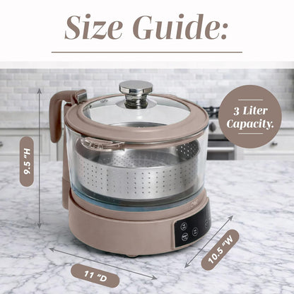 Glass Mini Low Carb Rice Cooker – Holds 2 Cups Raw/Makes 6 Cups Cooked with Auto Lift Filter Basket, Hotpot & Steamer for Rice, Grains, Digital Panel with Keep Warm, Goat/Mink3