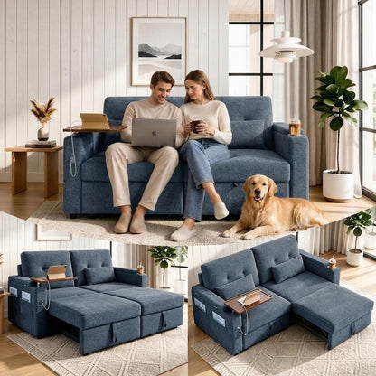 73" Sleeper Sofa, Convertible Sofa Bed with Pull Out Couch, Blue1