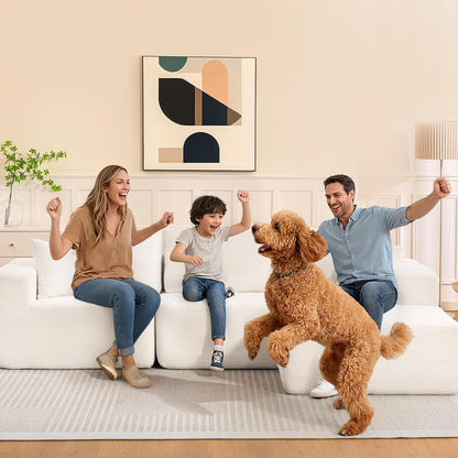 108" Cloud Couch Sectional, Boneless L-Shaped Sofa, Beige, Chaise Ottoman2