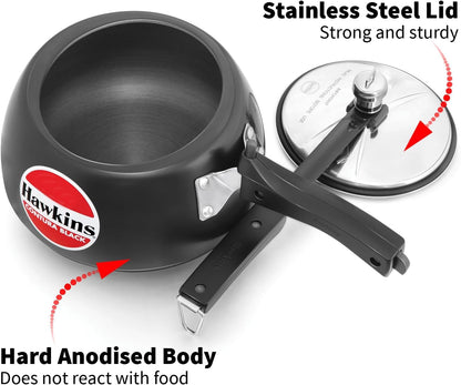 3 Litre Contura Black Pressure Cooker, Hard Anodised Inner Lid Cooker, Handi Cooker, Black (CB30)3