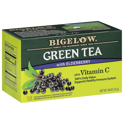 Green Tea Elderberry plus Vitamin C, Caffeinated, 18 Total Tea Bags (Pack of 1)1