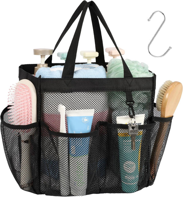 Mesh Shower Caddy Portable - 8 Pockets, S-Hook, Shower Bag for Dorm Camping1