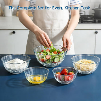 5‑Piece Glass Mixing Bowls Set with Airtight Lids, Blue2