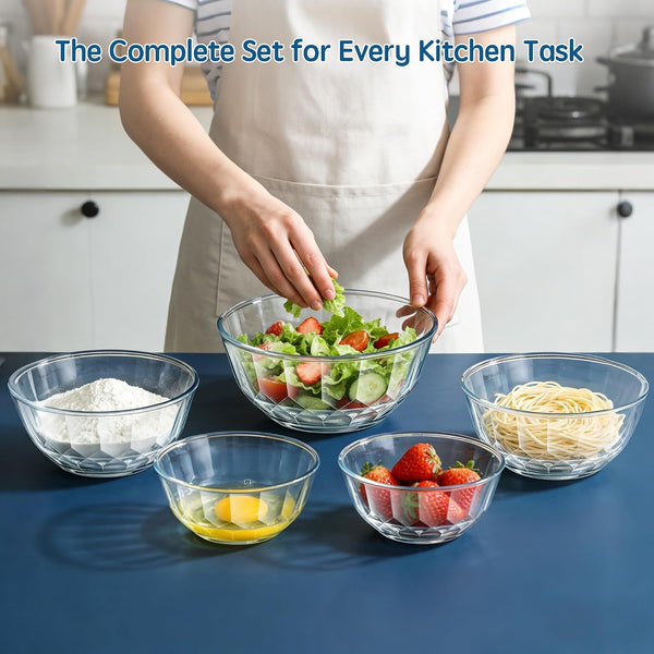 5‑Piece Glass Mixing Bowls Set with Airtight Lids, Blue2