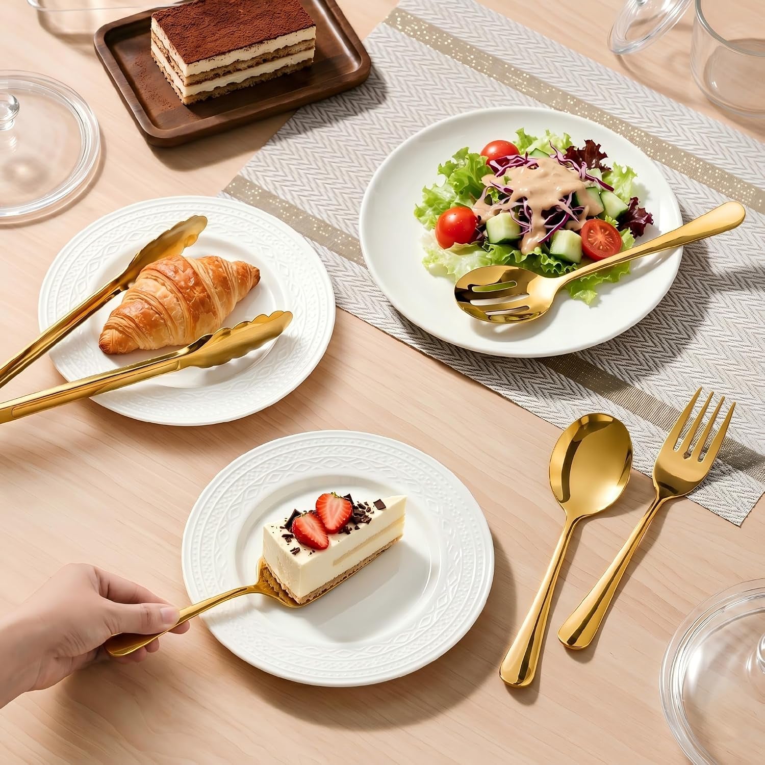 11pcs-stainless-steel-gold-serving-utensils-8-7serving-spoons-8-7slotted-spoons-serving-fork-9-serving-tongs-cake-server-hostess-serving-set-for-chafing-dish-buffet-catering-parties
