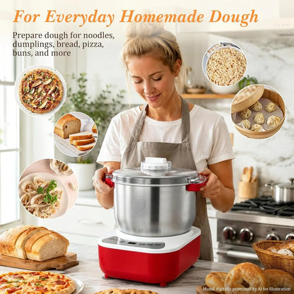 Electric Dough Maker, 7L Large Capacity with Ferment Function, Automatic Dough Kneading Machine, 304 Stainless Steel Bowl for Bread, Noodles, Dumplings, Pizza Dough (Red)7