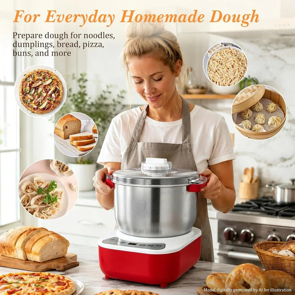 Electric Dough Maker, 7L Large Capacity with Ferment Function, Automatic Dough Kneading Machine, 304 Stainless Steel Bowl for Bread, Noodles, Dumplings, Pizza Dough (Red)7