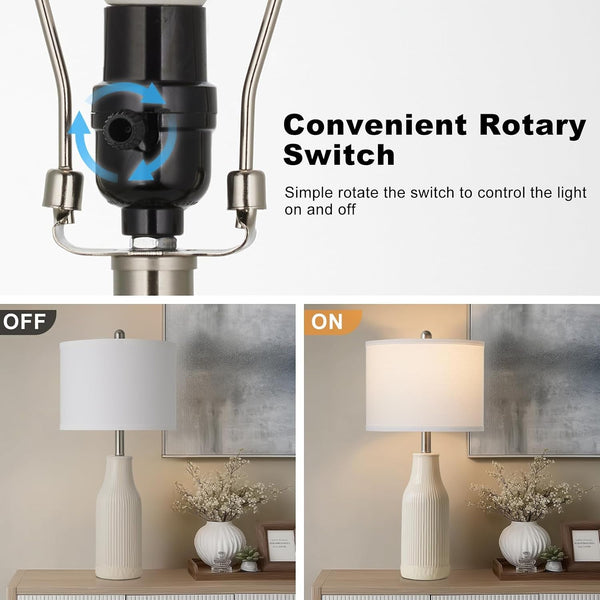24.5" Ceramic Table Lamps Set of 2, Modern Farmhouse Bedside Lamps for Bedroom Nightstand, Small Table Lamp for Living Room End Table, Beige (2 LED Bulbs Included)6