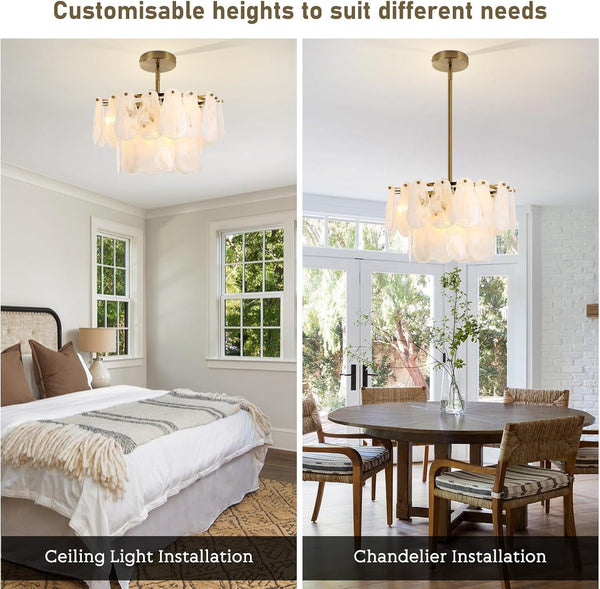 Modern Gold Chandeliers, 17.7" Luxury Cloud Glass Light Fixture, 2-Layer round Ceiling Hanging Light Fixture for Bedroom Dining Room Kitchen Island Living Room Entryway Bar Farmhouse 6-Light6