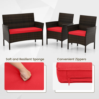 4 Pieces Patio Furniture Set Outdoor Rattan Conversation Set, Wicker Loveseat & Chairs with Tempered Glass Coffee Table, Sectional Sofa Set for Backyard Garden Poolside5