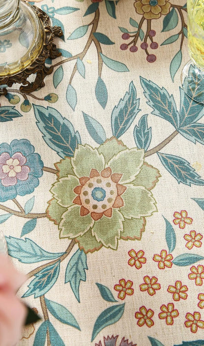 Vintage Linen round Tablecloth,Diameter 55"-Flowershadow A6