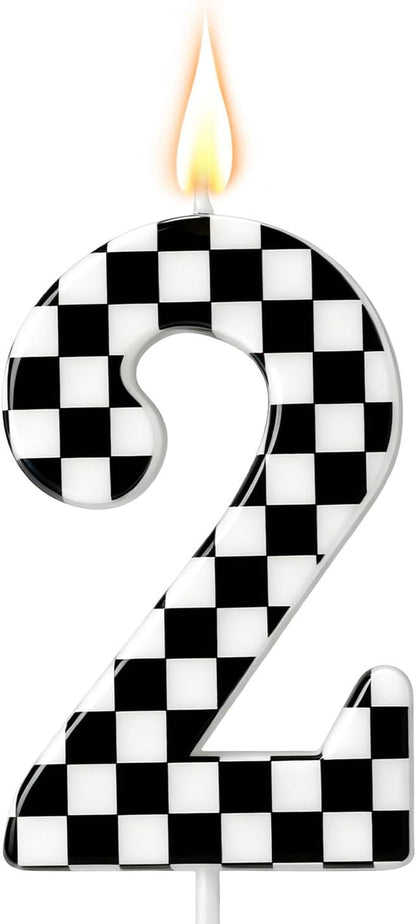 Racing Car Themed Birthday Candle, Racing Car Checkered Flag Number Candle1