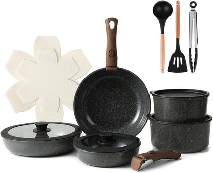 15PCS Ceramic Cookware Sets Detachable Handle Pots and Pans Set Non Stick (Black)1