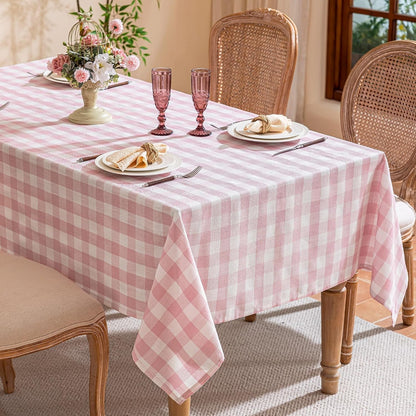 Gingham Tablecloth Rectangle Table, Cotton Linen Style Picnic Checkered Table Cloth Farmhouse Washable Wrinkle Free Buffalo Plaid Table Cover for Outdoor Birthday Party, Pink, 60X752