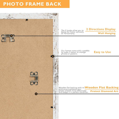 12X16 Frame Rustic White with 10X14 Mat, for 30 X 40Cm Diamond Art Painting, Display Photo 10 X 14 with Mat or 12 X 16 without Mat, Wood 12 by 16 Picture Frame for Wall Hanging, Rustic White, 1 Pack4