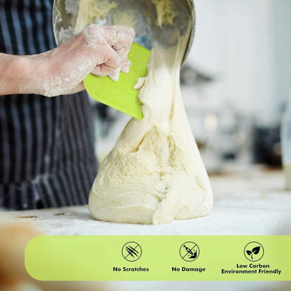 Dough Scraper Bench Scraper - 3P 4.7X3.7" Plastic Flexible Bowl Scraper, Sharp Edge & Angles Cake Scraper. Non-Slip Bakeware Decorating Tools Sculpting & Modeling Tools - Green+White+Green4