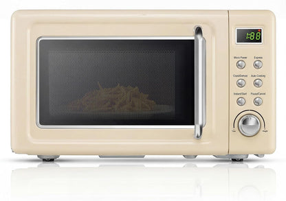 Retro Microwave 0.7Cu.Ft, 700 Watt Countertop Microwave | 5 Micro Power Defrost & Auto Cooking Function, LED Display, Child Lock, Small Microwave for Kitchen, RV, Dorm, Cream White1