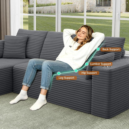 Pingliang 102" Cloud L-Shaped Sectional Sofa, Dark Grey Corduroy6